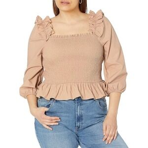 The Drop Marisol Top Curds Whey Square Neck Smocked‎ Ruffle XXL Blouse